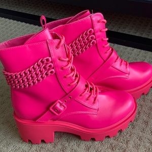 Hot Pink platform combat boots